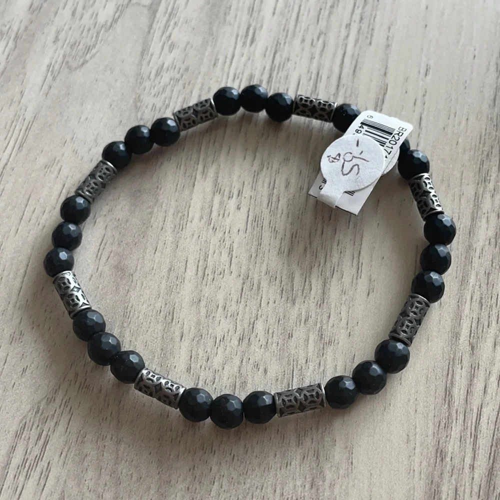 INOX Matte Black and Gray Tone Bead Bracelet - Picture 1 of 5